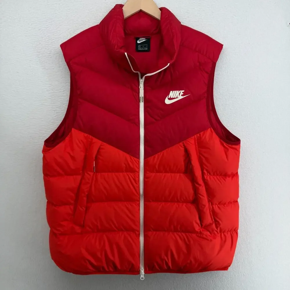 NIKE Vest Mens XL NSW Windrunner Duck Down Fill Puffer Insulated Full Zip Red